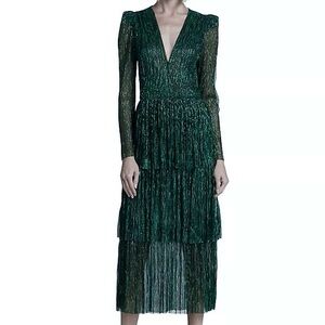 Sabina Musáyev -Carry Tiered Belted Metallic Dress-S-Teal
